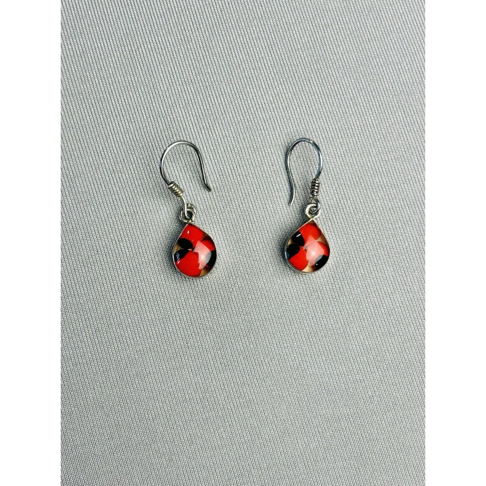 Red Teardrop Drop Earrings .950  Metal Jewelry